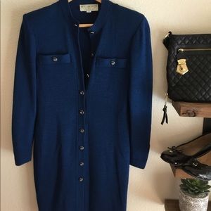 St. John Collection blue button up sweater dress